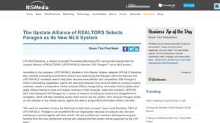 The Upstate Alliance of REALTORS Selects Paragon as Its New MLS ...