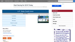 U.P. State Credit Union - Escanaba, MI - Credit Unions Online