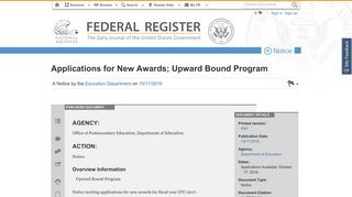 Federal Register :: Applications for New Awards; Upward Bound ...