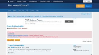 Front-End Login URL - Joomla! Forum - community, help and support