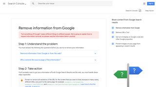 Remove information from Google - Search Console Help