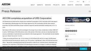 AECOM completes acquisition of URS Corporation