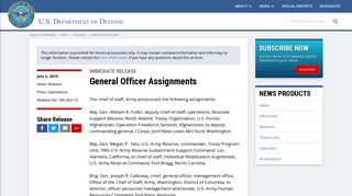 General Officer Assignments > U.S. DEPARTMENT OF DEFENSE ...