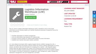 Logistics Information Warehouse (LIW) - Dau