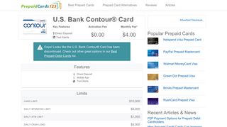 US Bank Contour Card Review - Prepaid Debit Cards