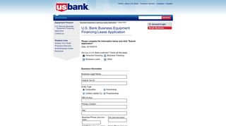 U.S. Bank Business Equipment Financing Lease Application