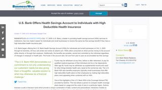 U.S. Bank Offers Health Savings Account to Individuals with High ...