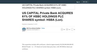 US CAPITAL Private Bank ACQUIRES 61% OF HSBC HOLDINGS ...