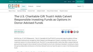 The U.S. Charitable Gift Trust® Adds Calvert Responsible Investing ...