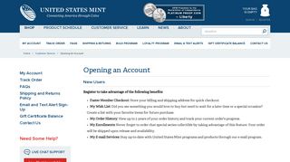 Opening An Account - Official US Mint Store - US Mint Catalog