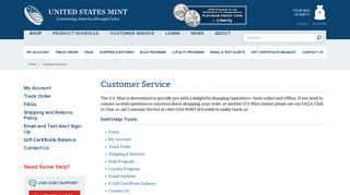 Customer Service - Official US Mint Store - US Mint Catalog