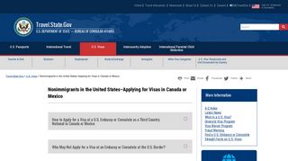 Nonimmigrants in the United States–Applying for Visas in Canada or ...