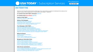 USA Today Online Subscriptions - FAQ