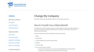 Change My Company - Lifeline Support Program - USAC.org