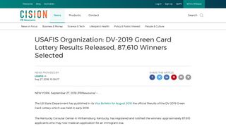 USAFIS Organization: DV-2019 Green Card Lottery Results Released ...