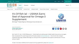 It's Of-fish-ial -- USANA Earns Seal of Approval for Omega-3 Supplement