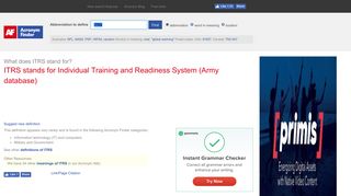 ITRS - Individual Training and Readiness System (Army database ...