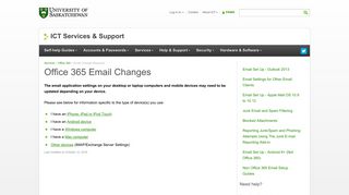 Office 365 Email Changes - University of Saskatchewan