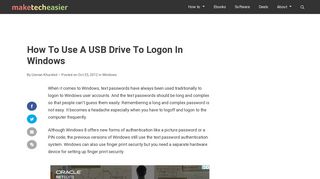How To Use A USB Drive To Logon In Windows - Make Tech Easier