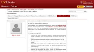 ARES and Blackboard - USC Libraries Research Guide - University ...