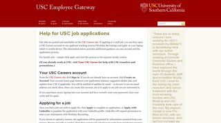 Help for USC job applications | USC Employee Gateway | USC