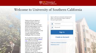University of Southern California | Applicant Login Page