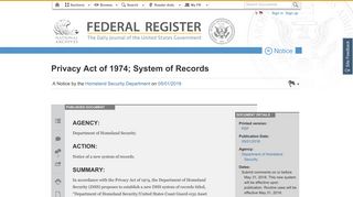 Federal Register :: Privacy Act of 1974; System of Records