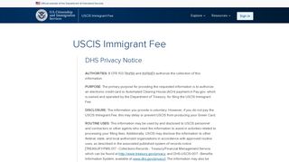 USCIS - Immigrant Fee - Start Payment