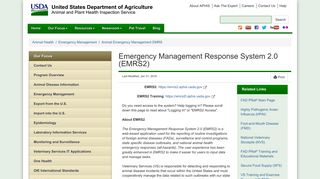 USDA APHIS | Emergency Management Response System 2.0 (EMRS2)