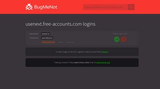 usenext.free-accounts.com passwords - BugMeNot