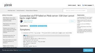 Connection via FTP failed on Plesk server: 530 User cannot log in ...