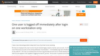 One user is logged off immediately after login on one workstation ...
