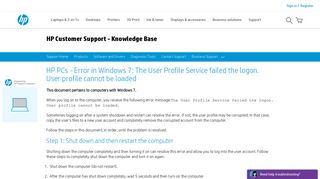 HP PCs - Error in Windows 7: The User Profile Service failed the logon ...