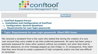 Requirements for user login passwords - ConfTool