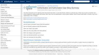 Authentication and Authorization User Story Summary - CollectionSpace