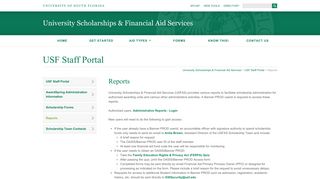 Staff Portal - Reports - University of South Florida