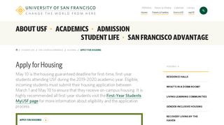 Apply for Housing | University of San Francisco