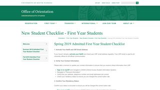Spring 2019 Checklist | First Year Students | Orientation | USF