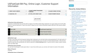 USFastCash Bill Pay, Online Login, Customer Support Information