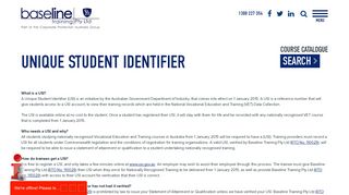 Unique Student Identifier (USI) - Baseline Training