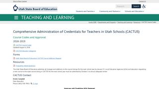 CACTUS Course Codes - Utah State Board of Education - Utah.gov