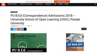 PU B.Ed (Correspondence) Admissions 2018 - University School of ...