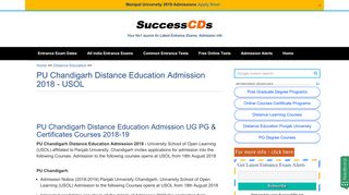 PU Chandigarh Distance Education Admission 2018 - USOL
