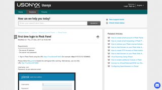 First time login to Plesk Panel : Usonyx