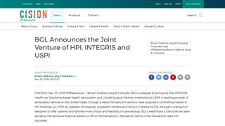 BGL Announces the Joint Venture of HPI, INTEGRIS and USPI