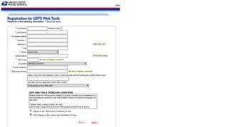 USPS - Web Tools Registration Web Page