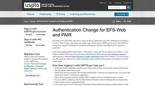 Authentication Change for EFS-Web and PAIR | USPTO