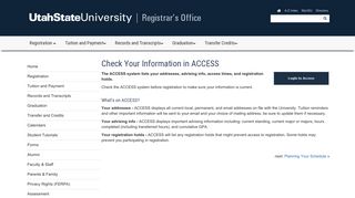 Check Your Information in ACCESS - Registrar's Office - www.usu.edu ...
