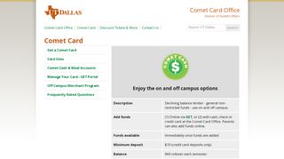 Comet Card Accounts - Comet Card - Comet Card Office - UT Dallas