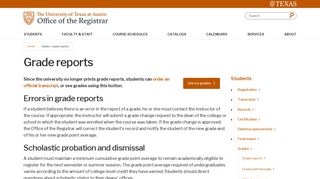 Grade reports | Office of the Registrar | The University of Texas at Austin